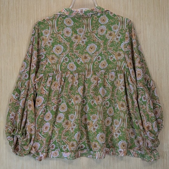 &merci Womens Green Floral Paisley Babydoll Blouse Medium Boho Fairy Retro Flowy - Picture 3 of 7